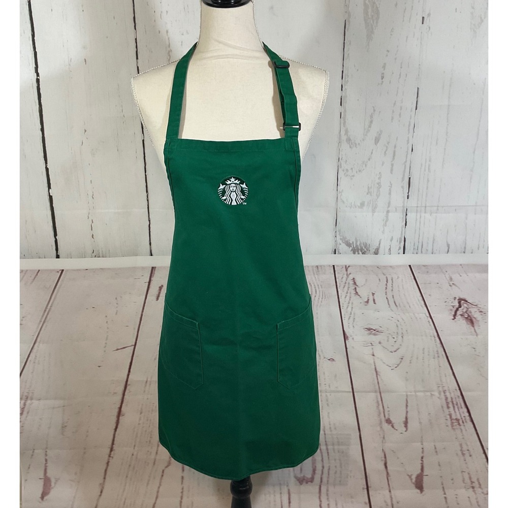 Starbucks Barista Apron Green Embroidered Logo Pockets Employee Uniform One Size